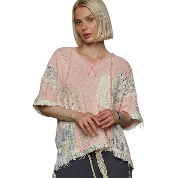 #1395-POL V-NECK RIBBED TOP HOODED LIGHTWEIGHT BLUSH PINK Can fit up to… - Picture 5 of 8